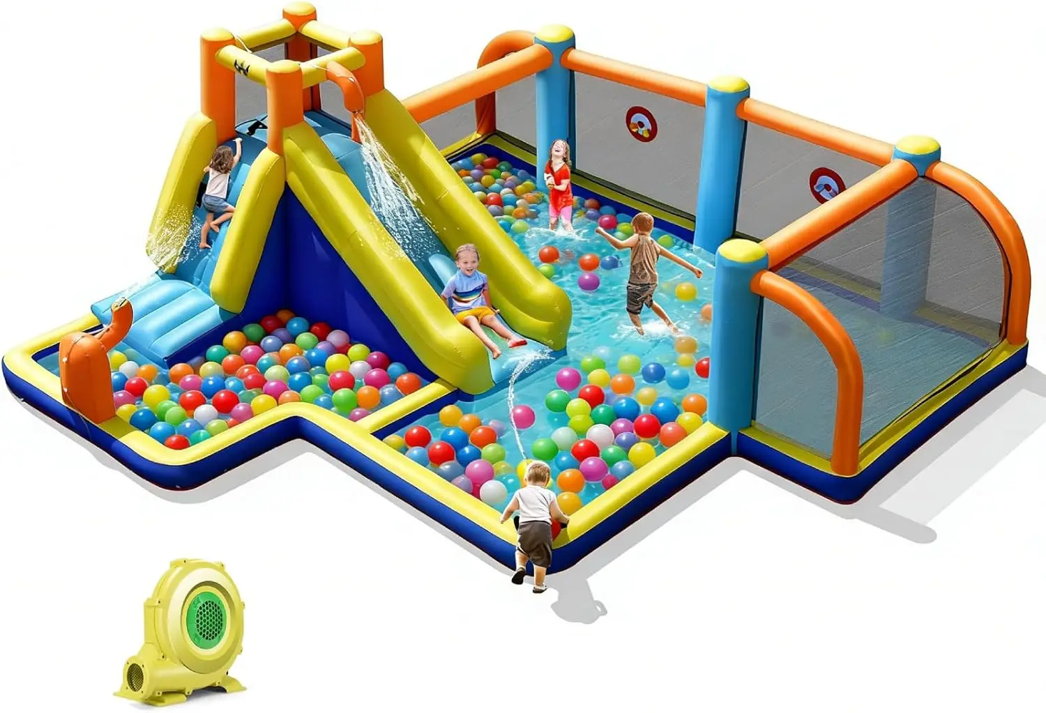 Water Slide Inflatable for Kids, Outdoor Water Park Bounce Castle with Soccer Goal, Dual Water Cannons, Splash Pool, and Blower - Backyard Party Fun
Water Slide Inflatable for Kids, Outdoor Water Park Bounce Castle with Soccer Goal, Dual Water Cannons, Splash Pool, and Blower - Backyard Party Fun