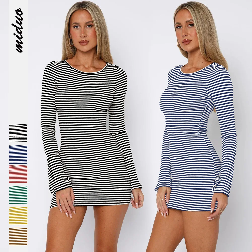 Women's Striped Dress Long Sleeve O Neck Slim Long Sleeve High Waist Hot Girl Fashion Hip Skirt Nightclub Casual Mini Skirt
Women's Striped Dress Long Sleeve O Neck Slim Long Sleeve High Waist Hot Girl Fashion Hip Skirt Nightclub Casual Mini Skirt
