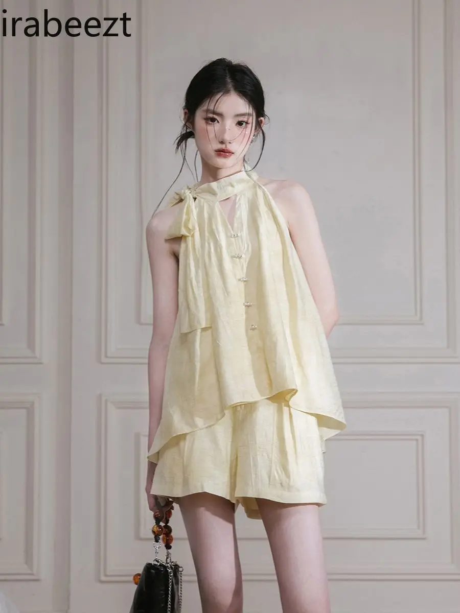Mugwort Light Yellow Lenzing Modal Necktie Crop Top + Shorts Set | Multicolor Mood Feminine Casual Summer Dresses Women Clothing
Mugwort Light Yellow Lenzing Modal Necktie Crop Top + Shorts Set | Multicolor Mood Feminine Casual Summer Dresses Women Clothing