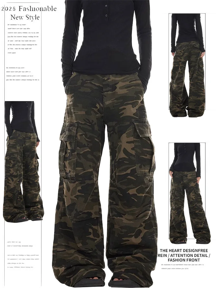 American Retro Washed Camouflage Work Pants Women Loose Wide Leg Multi Pocket Casual Jeans High Waist Long Trousers
American Retro Washed Camouflage Work Pants Women Loose Wide Leg Multi Pocket Casual Jeans High Waist Long Trousers
