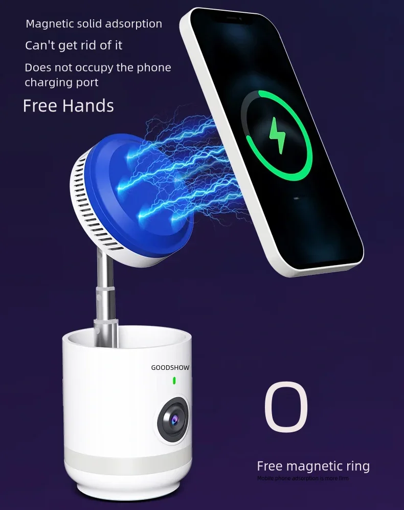 Magnetic Phone Holder with Wireless Charging, AI Auto-Tracking and Rotation for IPhone 12 13 14 15 Series Mobile Phone Stand
Magnetic Phone Holder with Wireless Charging, AI Auto-Tracking and Rotation for IPhone 12 13 14 15 Series Mobile Phone Stand