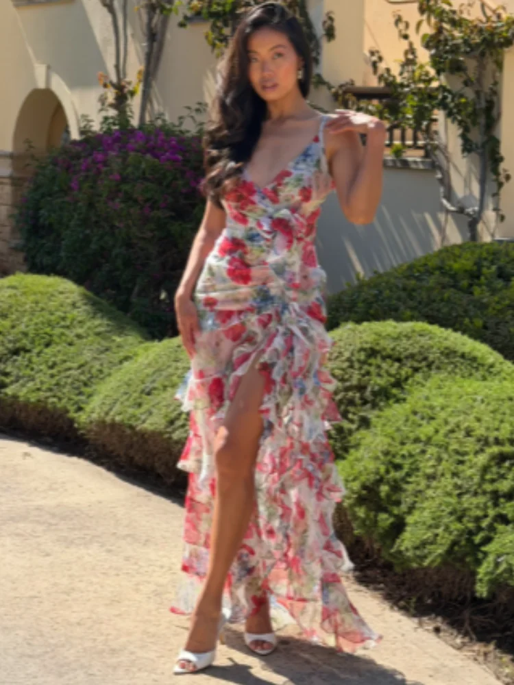 Floral Print Ruffled Maxi Dress Fashion Spaghetti Strap V-neck Ruched Front High Slit Party Evening Dresses 2026 New Lady Robe
Floral Print Ruffled Maxi Dress Fashion Spaghetti Strap V-neck Ruched Front High Slit Party Evening Dresses 2026 New Lady Robe