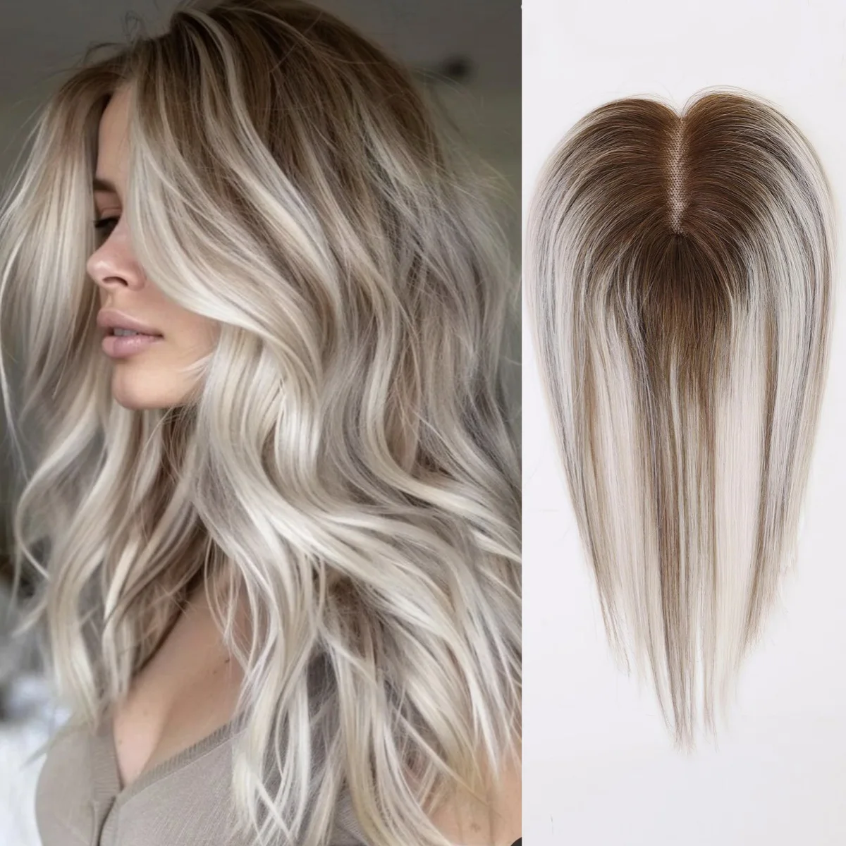 Пепельно-серый до коричневого омбре 12-дюймовый топпер из натуральных волос на кружевной основе 100% прямой парик Remy с зажимами для наращивания волос для женщин 
Пепельно-серый до коричневого омбре 12-дюймовый топпер из натуральных волос на кружевной основе 100% прямой парик Remy с зажимами для наращивания волос для женщин