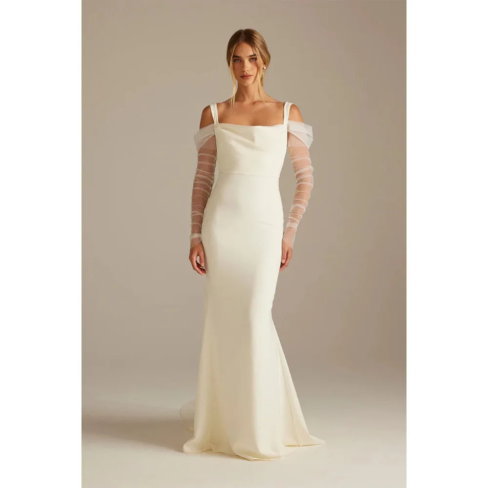 Satin Wedding Dresses Backless Tulle Long Sleeves White Bridal Gowns Spaghetti Straps Bride Gowns Formal Party Dress Customized
Satin Wedding Dresses Backless Tulle Long Sleeves White Bridal Gowns Spaghetti Straps Bride Gowns Formal Party Dress Customized