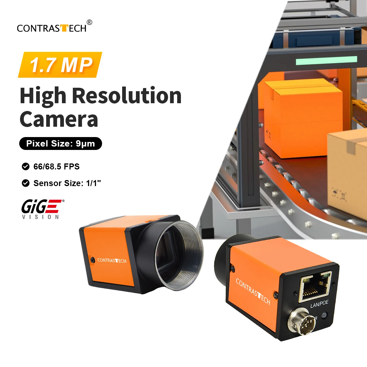 1.7MP 66fps IMX432 GigE Global Shutter Area Scan Smart Vision Inspection Cameras for Scientific Imaging
1.7MP 66fps IMX432 GigE Global Shutter Area Scan Smart Vision Inspection Cameras for Scientific Imaging