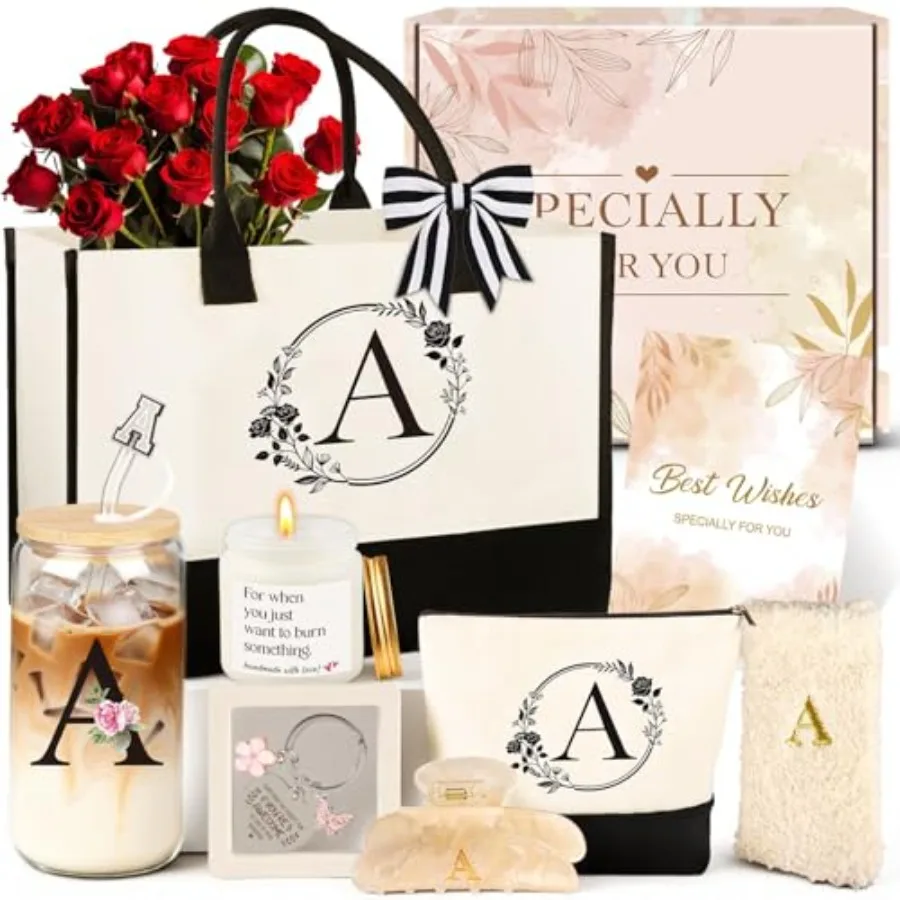 Birthday Gifts for Women 10pcs Monogrammed Gifts for Women Initial Canvas Tote Bag Makeup Bag Glass Cup Hair Clip Candle Basket
Birthday Gifts for Women 10pcs Monogrammed Gifts for Women Initial Canvas Tote Bag Makeup Bag Glass Cup Hair Clip Candle Basket
