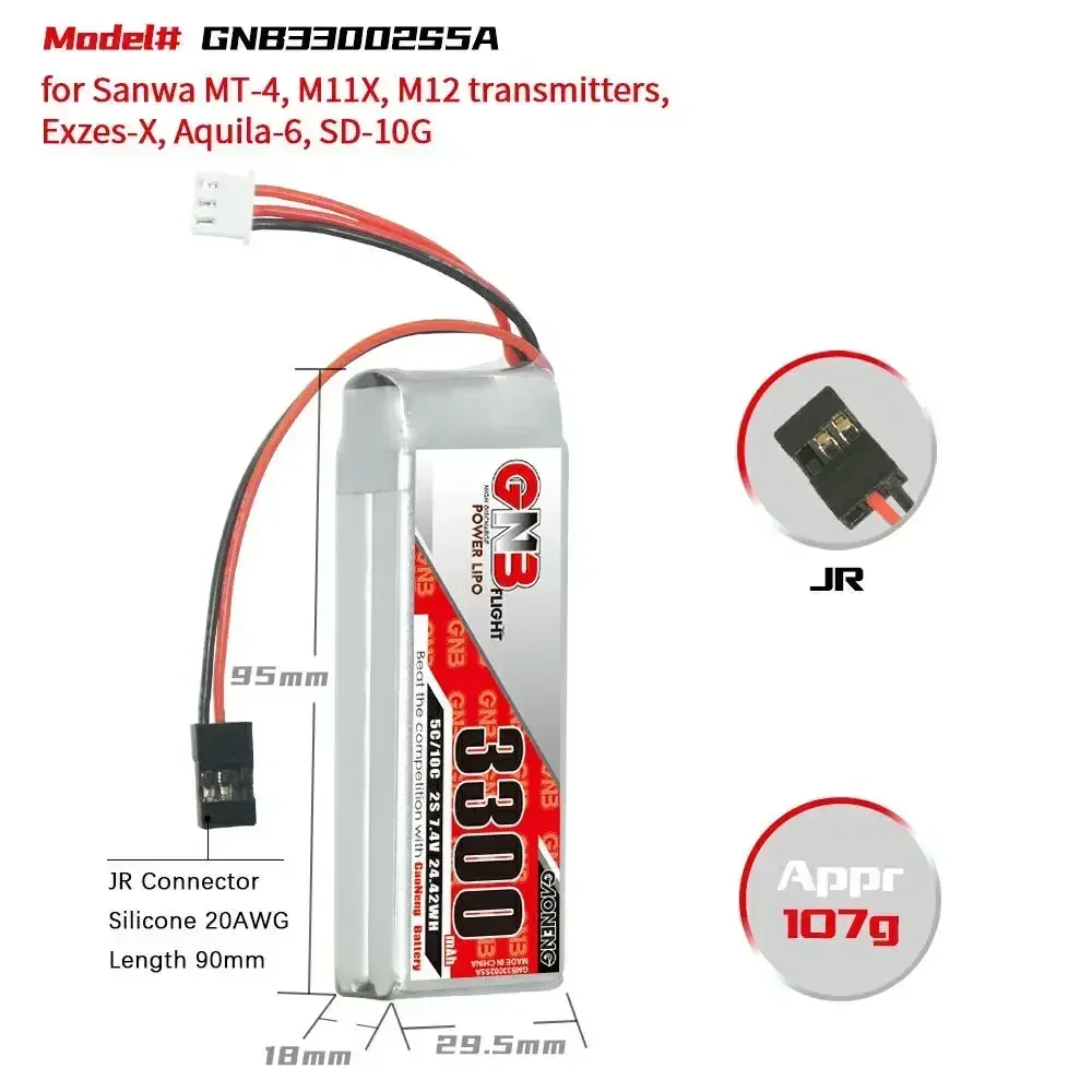 GAONENG GNB 7.4V 2S 3300mAh 5C Lipo Battery With JR Plug For Airtronics/Sanwa MT-4 M11X M12 Transmitters Exzes-X Aquila-6 SD-10G
GAONENG GNB 7.4V 2S 3300mAh 5C Lipo Battery With JR Plug For Airtronics/Sanwa MT-4 M11X M12 Transmitters Exzes-X Aquila-6 SD-10G
