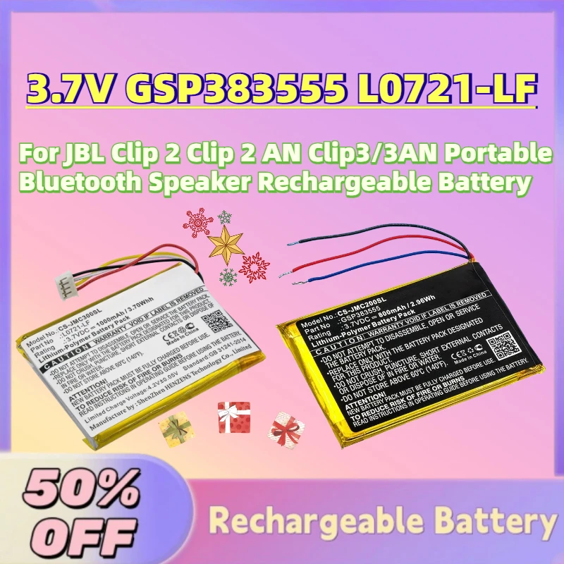New GSP383555 800mAh L0721-LF 1000mAh Battery for JBL Clip 2 Clip 2 AN Clip3/3AN Portable Bluetooth Speaker Rechargeable Battery
New GSP383555 800mAh L0721-LF 1000mAh Battery for JBL Clip 2 Clip 2 AN Clip3/3AN Portable Bluetooth Speaker Rechargeable Battery
