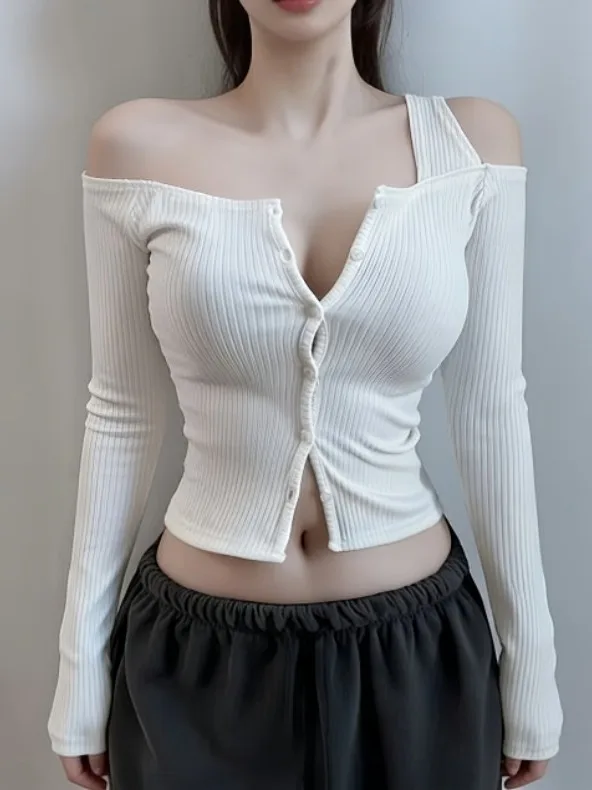 Sexy Shoulder Bared One-Shoulder Long Sleeve Open Cardigan Women's Spring Pure Desire Clavicle Spiral Belly Button Short Top
Sexy Shoulder Bared One-Shoulder Long Sleeve Open Cardigan Women's Spring Pure Desire Clavicle Spiral Belly Button Short Top