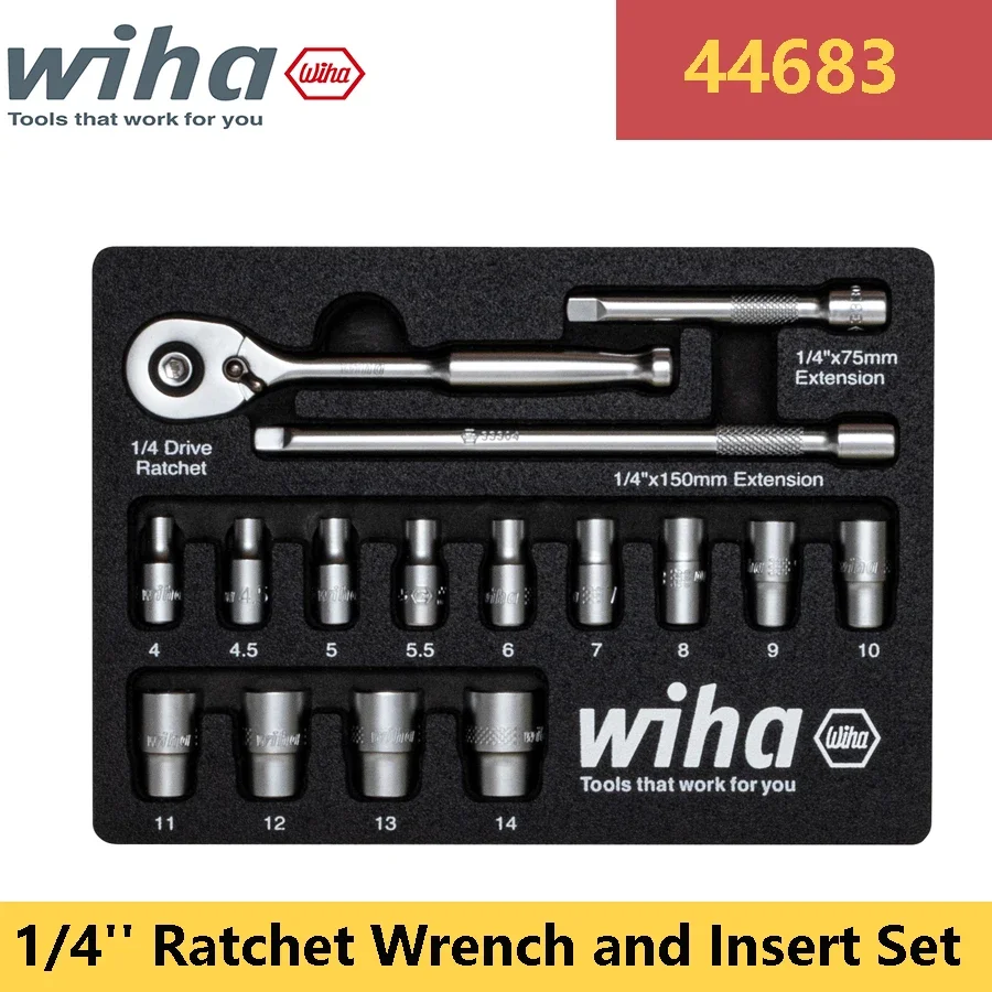 WIHA 44683 1/4'' Ratchet Wrench and Insert Set with 13 Sockets Ratchet Handle and Extension Wiha Ratchet Wrench
WIHA 44683 1/4'' Ratchet Wrench and Insert Set with 13 Sockets Ratchet Handle and Extension Wiha Ratchet Wrench