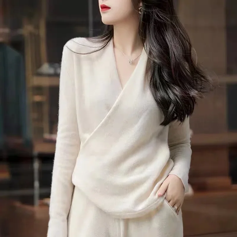 Pop Temperament Cross V Neck Pure Cashmere Knitwear Female Autumn Winter Languid Lazy 100 Match Sweater Loose Sweater Blouse
Pop Temperament Cross V Neck Pure Cashmere Knitwear Female Autumn Winter Languid Lazy 100 Match Sweater Loose Sweater Blouse