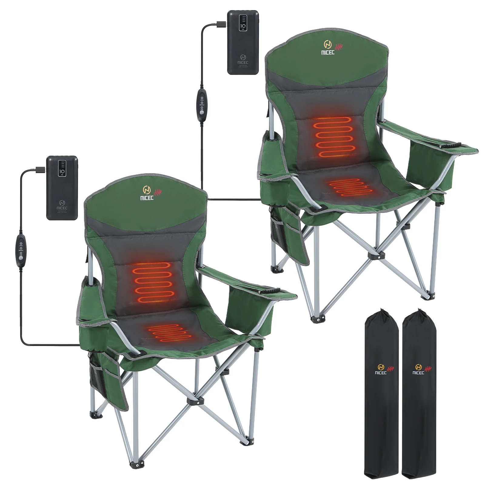 2 Pack Heated Camping Chair with Cooler Bag, Cup Holder, Armrests & Carry Bag – Foldable Outdoor Chair for Sports, Travel & Camping Comfort
2 Pack Heated Camping Chair with Cooler Bag, Cup Holder, Armrests & Carry Bag – Foldable Outdoor Chair for Sports, Travel & Camping Comfort