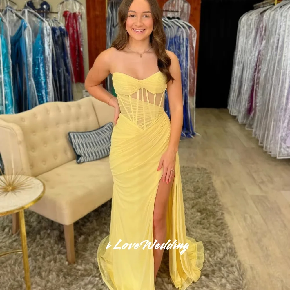 Yellow Strapless Evening Dresses 2025 Sleeveless Backless Mermaid Floor-Length Side Split Pleated Wedding Party Dress Customized
Yellow Strapless Evening Dresses 2025 Sleeveless Backless Mermaid Floor-Length Side Split Pleated Wedding Party Dress Customized