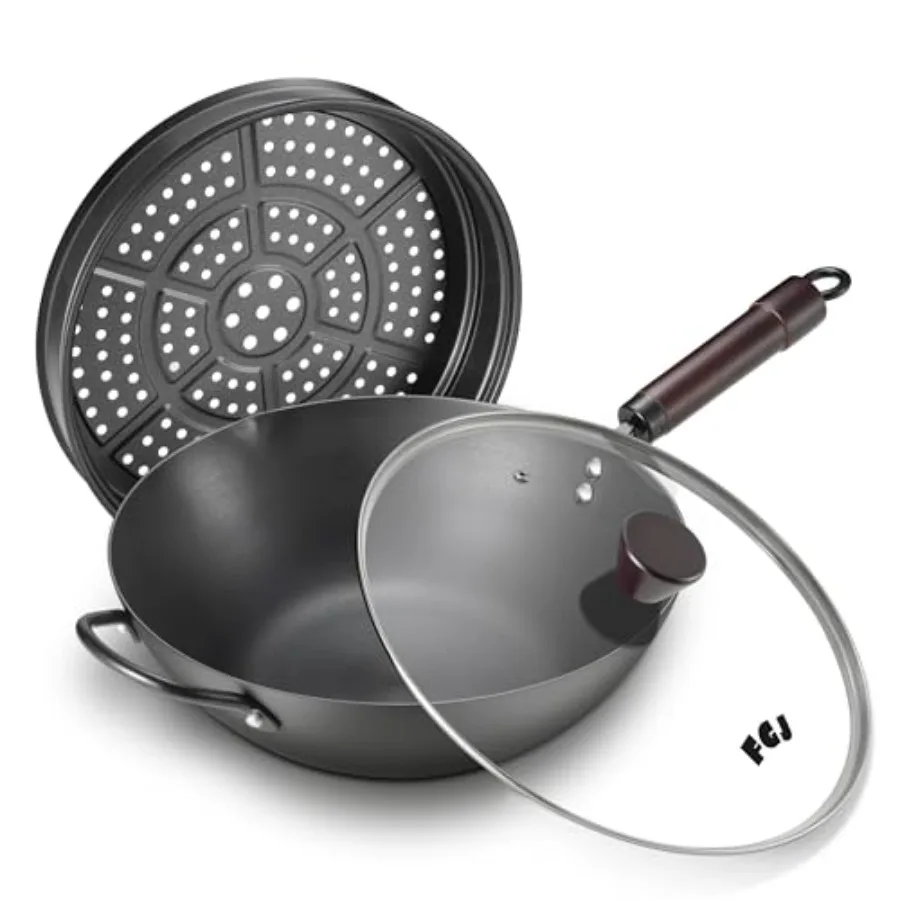 Wok, 1 Inch carbon steel wok pan with steamer and stir-fry pans nonstick, Pre-Seasoned 5.8QT Flat Bottom Chinese Woks Paella Pa
Wok, 1 Inch carbon steel wok pan with steamer and stir-fry pans nonstick, Pre-Seasoned 5.8QT Flat Bottom Chinese Woks Paella Pa