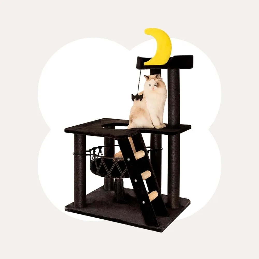 Happy&Polly Gothic Cat Tree- Black Cat Tower with Spacious Private Basket Bed, Natural Sisal Scratch Post& Climbing Ladder with
Happy&Polly Gothic Cat Tree- Black Cat Tower with Spacious Private Basket Bed, Natural Sisal Scratch Post& Climbing Ladder with