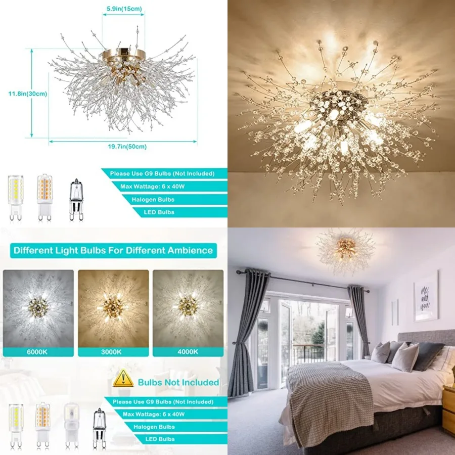Flush Mount Ceiling Lights, Modern Crystal Sputnik Firework Close to Ceiling Lamp LED Ceiling Lighting Fixtures for Bedroom Kit
Flush Mount Ceiling Lights, Modern Crystal Sputnik Firework Close to Ceiling Lamp LED Ceiling Lighting Fixtures for Bedroom Kit