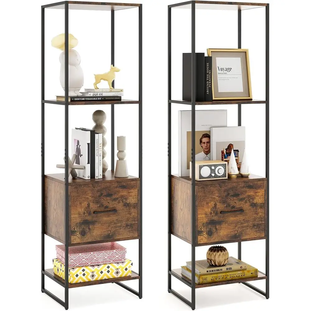 4-Tier Tall Narrow Bookcase, 62.5 Metal Frame, Anti-tip Kit, 4 Open Shelves, Pull-Out Drawer, Slim Storage Rack for Living Room
4-Tier Tall Narrow Bookcase, 62.5 Metal Frame, Anti-tip Kit, 4 Open Shelves, Pull-Out Drawer, Slim Storage Rack for Living Room