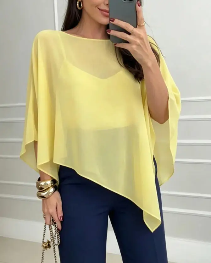 Women's Top 2026 Spring Summer New Solid Color Sheer Mesh Batwing Sleeve Poncho Casual Beach Top with V-Neck Camisole
Women's Top 2026 Spring Summer New Solid Color Sheer Mesh Batwing Sleeve Poncho Casual Beach Top with V-Neck Camisole