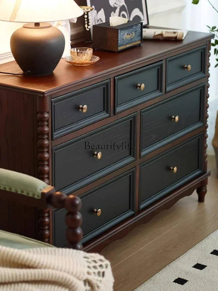 French retro solid wood seven-chest cabinet entrance American six-bucket storage dresser integrated
French retro solid wood seven-chest cabinet entrance American six-bucket storage dresser integrated