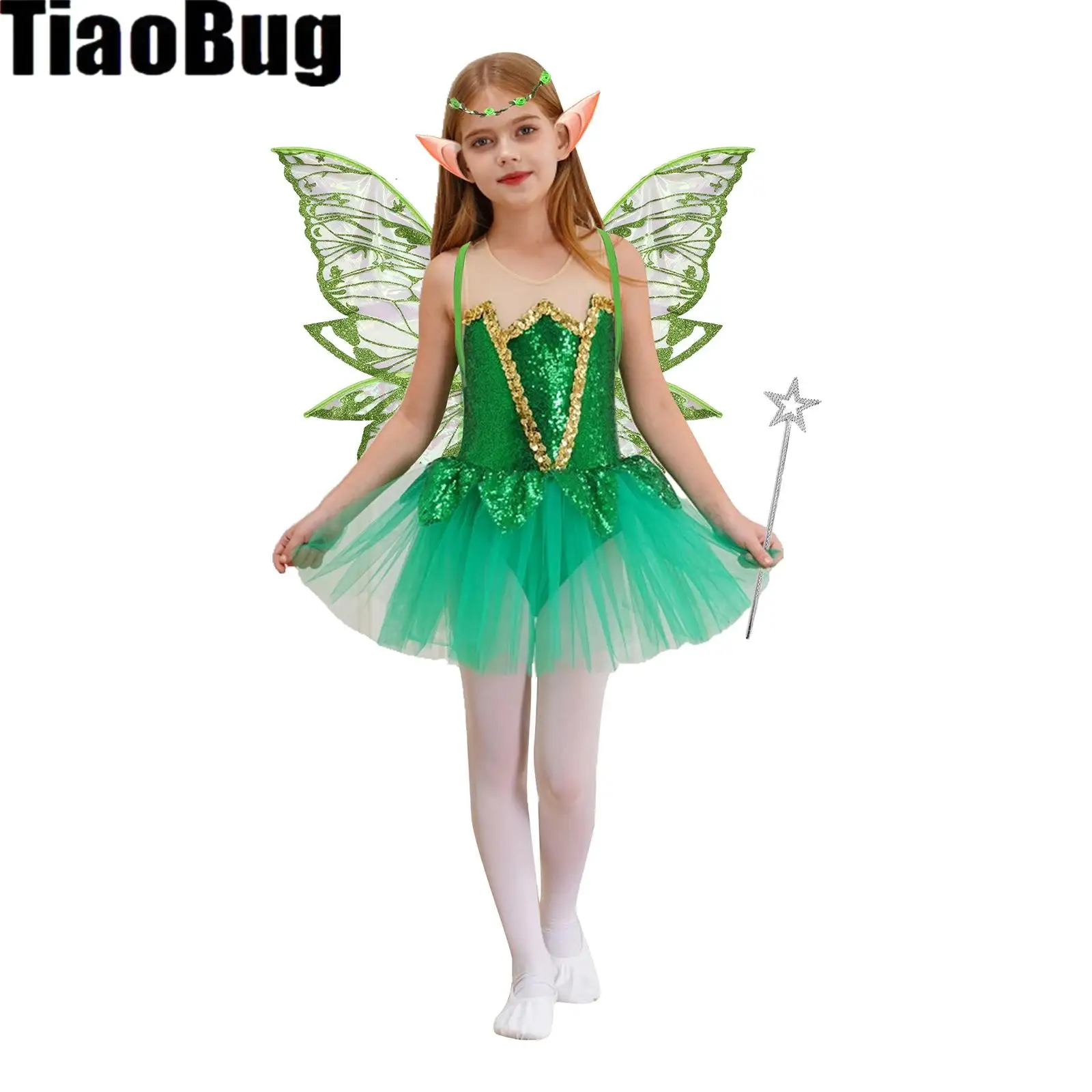 Kids Girls Butterfly Fairy Cosplay Costumes Outfit Sequins Tutu Dress with Butterfly Wings Elf Ears Star Fairy Stick Garland
Kids Girls Butterfly Fairy Cosplay Costumes Outfit Sequins Tutu Dress with Butterfly Wings Elf Ears Star Fairy Stick Garland