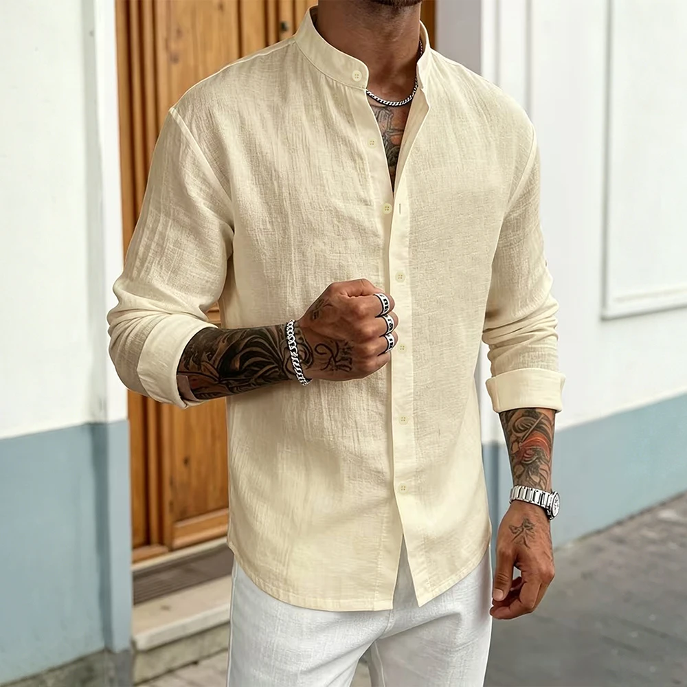 Men's Casual Shirt Cotton Linen Solid Color Breathable Lightweight Single Breasted Long Sleeve Henbley Neck Classic Shirts
Men's Casual Shirt Cotton Linen Solid Color Breathable Lightweight Single Breasted Long Sleeve Henbley Neck Classic Shirts