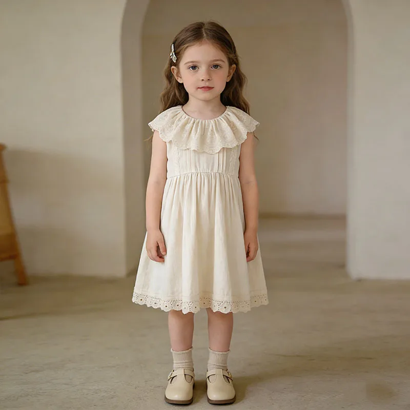 Hot Sale Girls Summer Cotton Sleeveless Dress with Lace Collar Princess Style Vest Dress for Kids Fashionable Baby Girl Skirt
Hot Sale Girls Summer Cotton Sleeveless Dress with Lace Collar Princess Style Vest Dress for Kids Fashionable Baby Girl Skirt