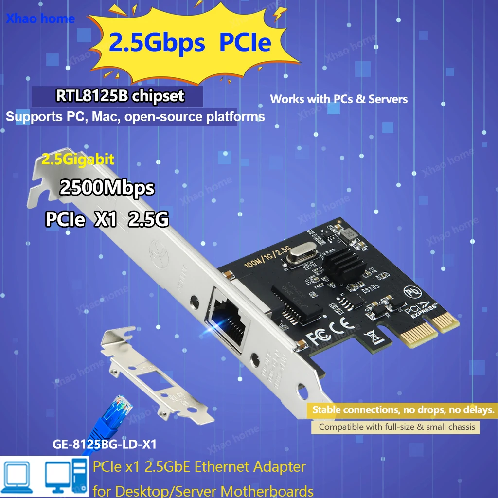 RTL8125 Сетевая карта 2500 Мбит/с Ethernet-сервер Гигабитный сетевой адаптер RJ45 Порты NIC PCI-E X1 Для ПК Win7/8/10/11 100M/1G/2.5G
RTL8125 Сетевая карта 2500 Мбит/с Ethernet-сервер Гигабитный сетевой адаптер RJ45 Порты NIC PCI-E X1 Для ПК Win7/8/10/11 100M/1G/2.5G