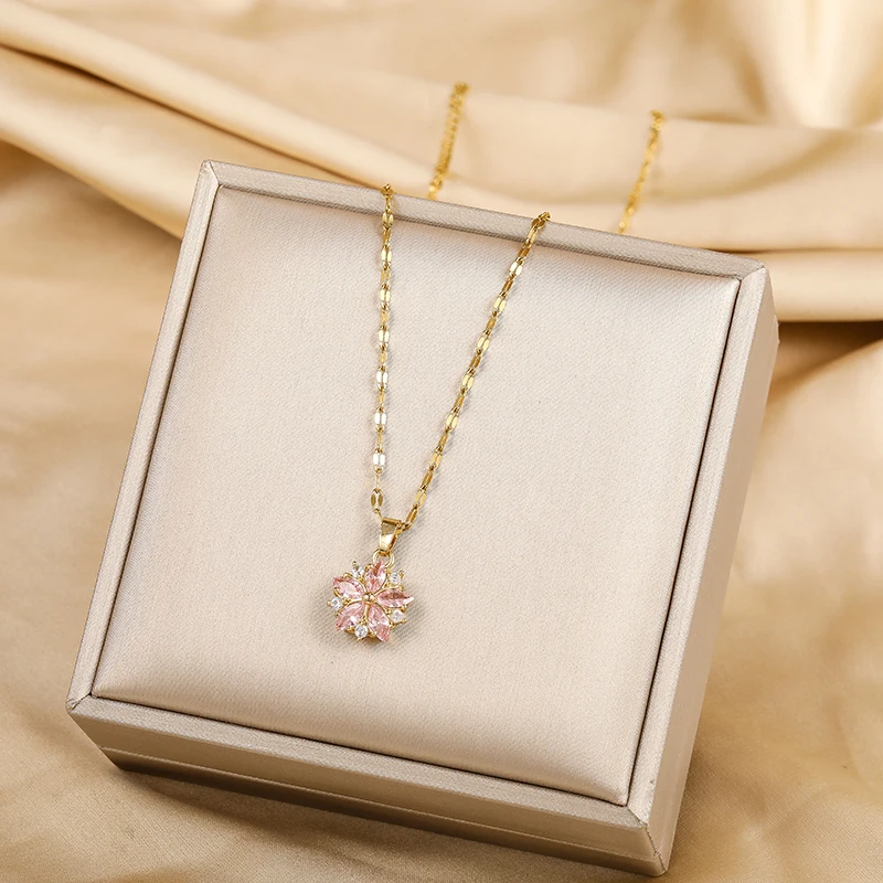 New Cute Romantic Pink Sakura Pendant Stainless Steel Necklaces for Women Korean Fashion Female Sexy Clavicle Chain Jewelry Gift
New Cute Romantic Pink Sakura Pendant Stainless Steel Necklaces for Women Korean Fashion Female Sexy Clavicle Chain Jewelry Gift