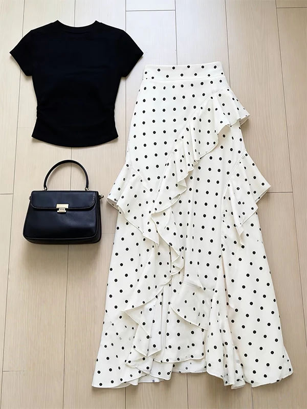 plus Size Polka Dot A-Line Skirt Women's Summer Elegant Black T-Shirt Hip Conceal Slimming Large Size Lace Hem Skirt
plus Size Polka Dot A-Line Skirt Women's Summer Elegant Black T-Shirt Hip Conceal Slimming Large Size Lace Hem Skirt