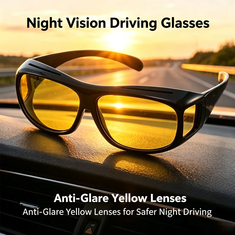 Night Vision Driving Glasses Anti Glare UV400 Yellow Lens Wrap Around Sunglasses for Car Day Night Use
Night Vision Driving Glasses Anti Glare UV400 Yellow Lens Wrap Around Sunglasses for Car Day Night Use