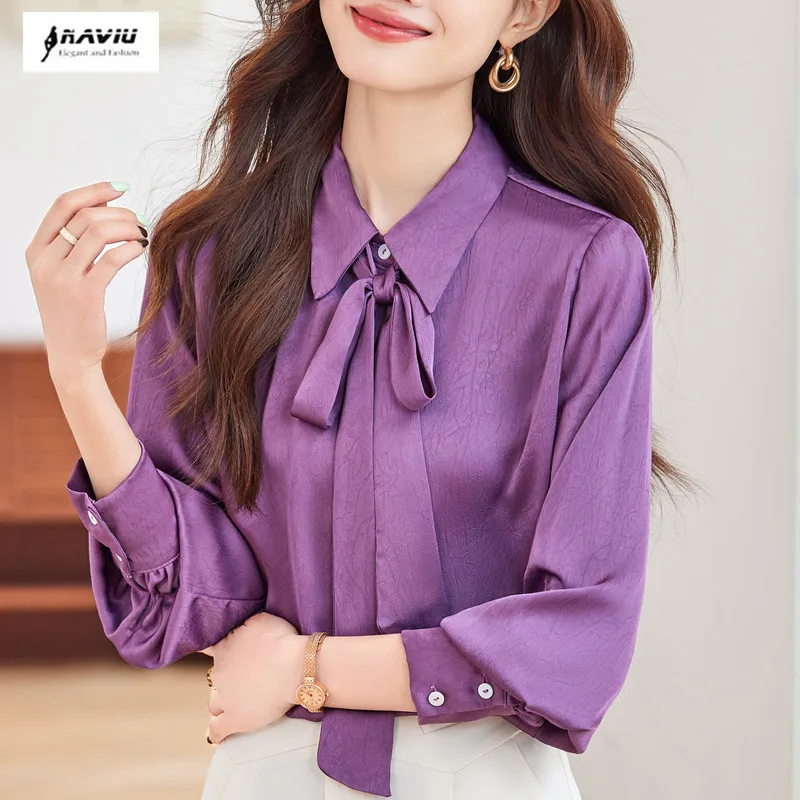 NAVIU 2025 Spring New Long Sleeve Satin Chiffon Shirt Women Elegant Bow Casual Blouses Blusas Mujer De Moda Office Ladies Tops
NAVIU 2025 Spring New Long Sleeve Satin Chiffon Shirt Women Elegant Bow Casual Blouses Blusas Mujer De Moda Office Ladies Tops
