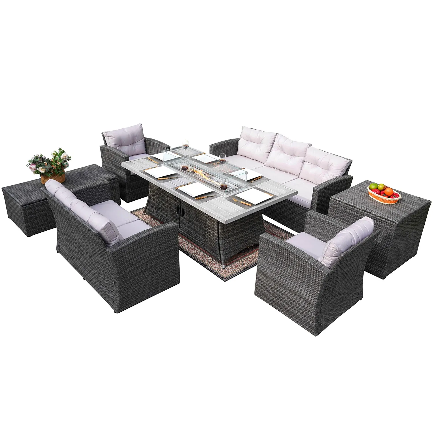 High Quality Outdoor Wicker Sofa Set Garden Sofa Rattan Furniture With Rectangle Fire Pit Table
High Quality Outdoor Wicker Sofa Set Garden Sofa Rattan Furniture With Rectangle Fire Pit Table