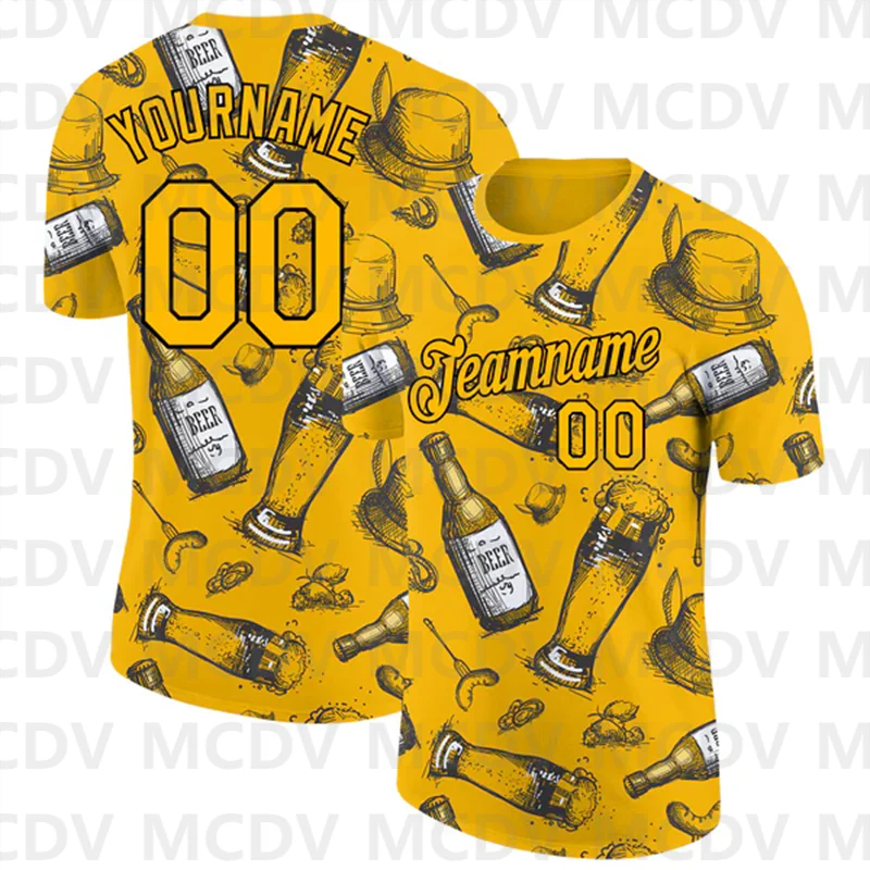 Custom Gold Black 3D Pattern Design Oktoberfest Beer Festival Performance T-Shirt
Custom Gold Black 3D Pattern Design Oktoberfest Beer Festival Performance T-Shirt
