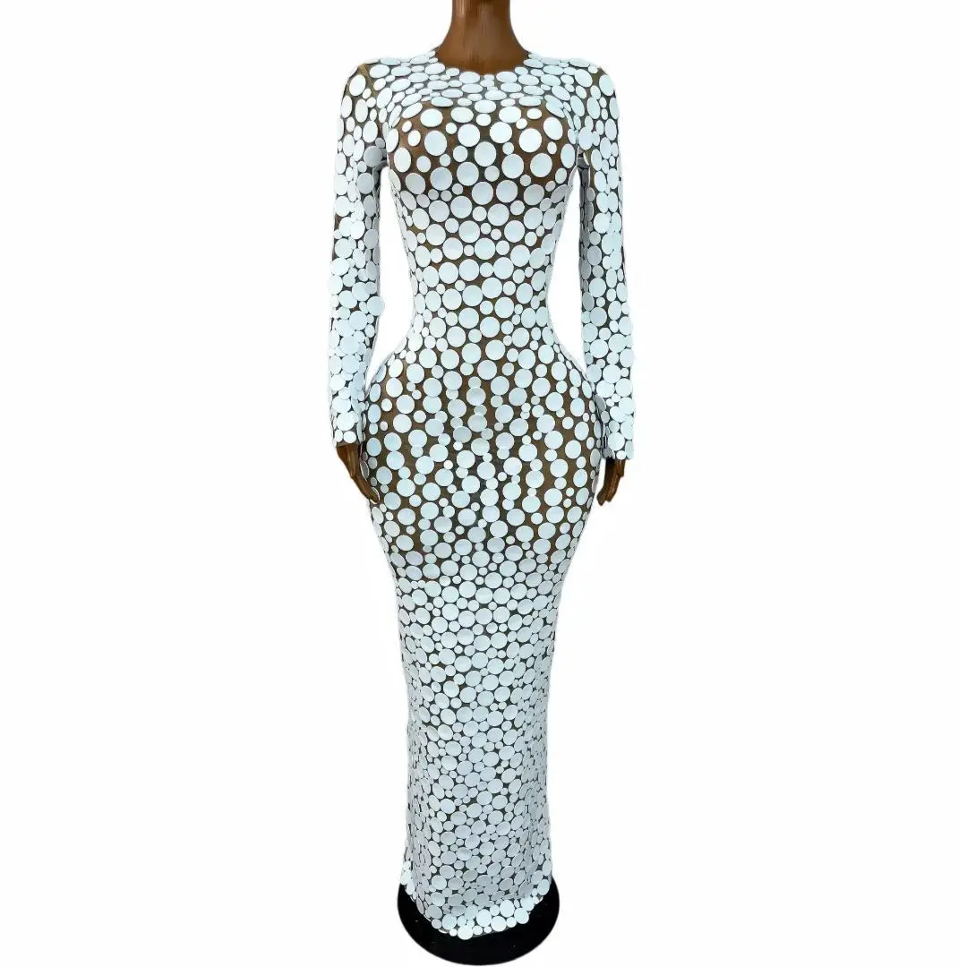 Xiaoxue Women Sparkly White Round Mirror Disc Sheer Mesh Long Sleeve Bodycon Maxi Dress Formal Nightclub Outfit
Xiaoxue Women Sparkly White Round Mirror Disc Sheer Mesh Long Sleeve Bodycon Maxi Dress Formal Nightclub Outfit