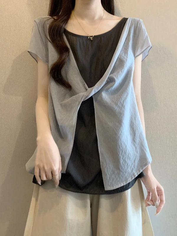 Summer New plus Size Women's Shirt Cover Belly Anti-Aging Short Sleeve Chiffon Top Korean Style Commute Wind Loose Fit round ...
Summer New plus Size Women's Shirt Cover Belly Anti-Aging Short Sleeve Chiffon Top Korean Style Commute Wind Loose Fit round ...