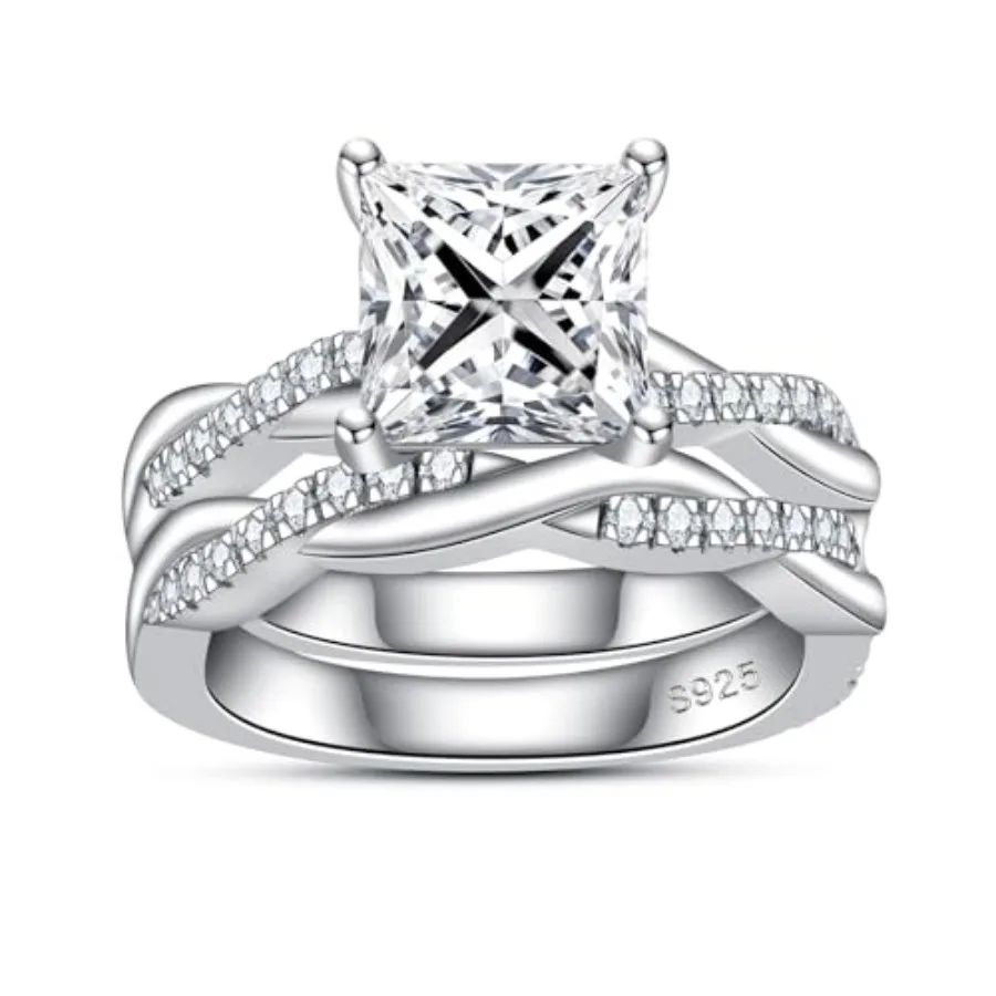 AnuClub Princess/Round Cut Moissanite Wedding Rings Sets Infinity Bridal Set D Color VVS1 925 Sterling Silver Twisted Vine Enga
AnuClub Princess/Round Cut Moissanite Wedding Rings Sets Infinity Bridal Set D Color VVS1 925 Sterling Silver Twisted Vine Enga