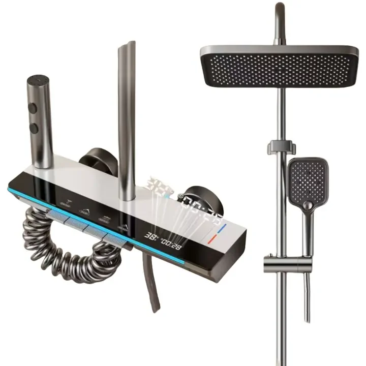 4-Function Smart Digital Bathroom Wall-Mounted Rain Shower Set Hot Cold Ceramic Valve Jet Massage Soft Spray Rain Shower Head
4-Function Smart Digital Bathroom Wall-Mounted Rain Shower Set Hot Cold Ceramic Valve Jet Massage Soft Spray Rain Shower Head