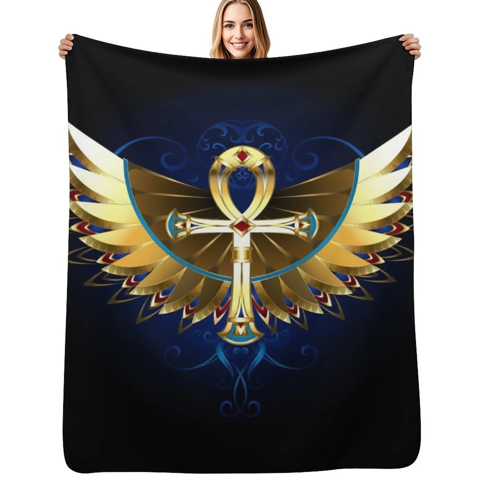 Gold Ankh with Wings Throw Blanket Multi Use Warm Blanket for Living Room Bedroom
Gold Ankh with Wings Throw Blanket Multi Use Warm Blanket for Living Room Bedroom
