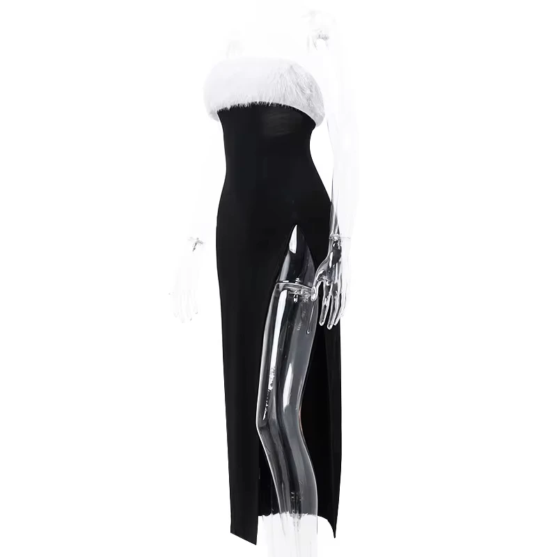 Elegant Sexy Strapless Slit Bodycon Maxi Dress Fur Patchwork Skinny Slim Long Dresses Evening Clubwear Women Vestido
Elegant Sexy Strapless Slit Bodycon Maxi Dress Fur Patchwork Skinny Slim Long Dresses Evening Clubwear Women Vestido