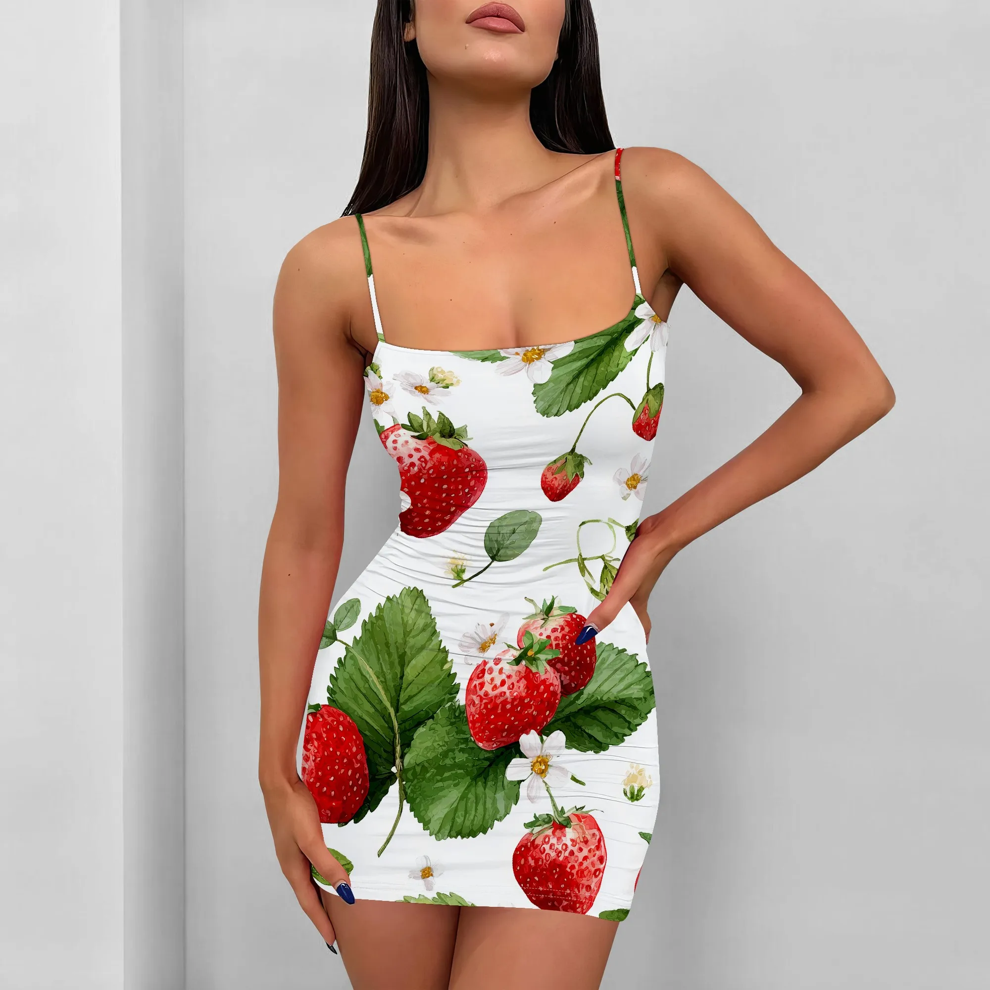 Strawberry Print Spaghetti Strap Mini Dress S-3XL Slim Fit Bodycon Style for Nightclub, Summer Vacation or Girls’ Night Out
Strawberry Print Spaghetti Strap Mini Dress S-3XL Slim Fit Bodycon Style for Nightclub, Summer Vacation or Girls’ Night Out