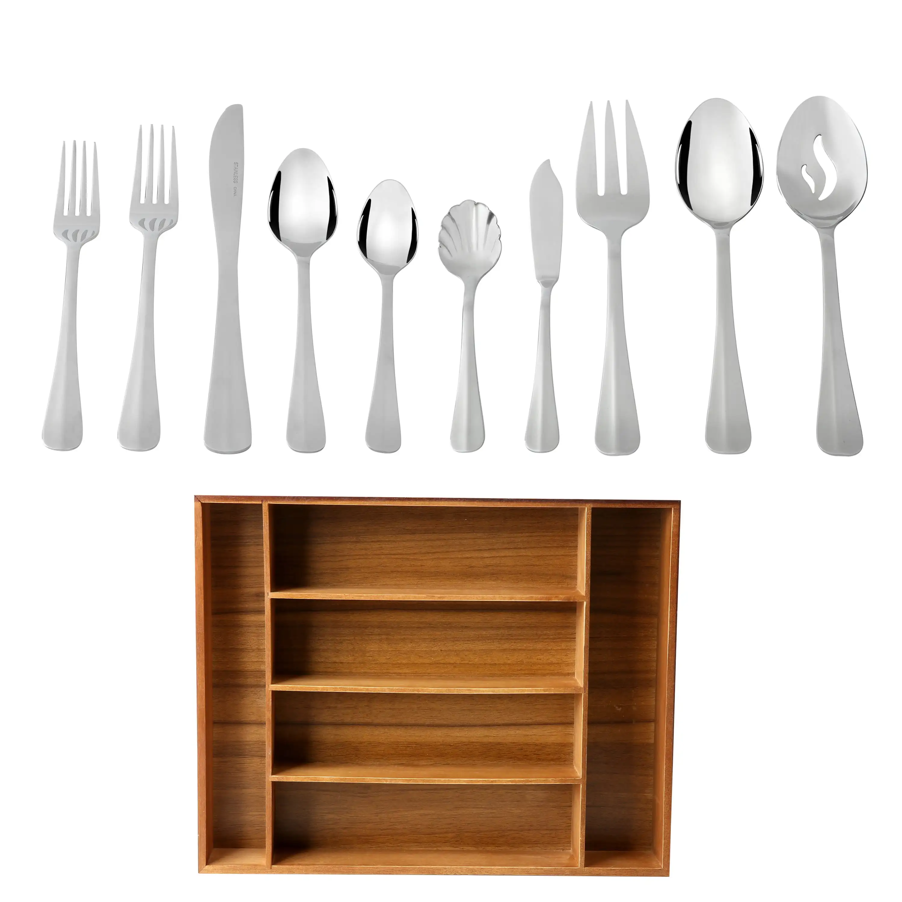 Splendent 45 Piece Stainless Steel Flatware Set with Wooden Tray Organizer, Service for 8
Splendent 45 Piece Stainless Steel Flatware Set with Wooden Tray Organizer, Service for 8