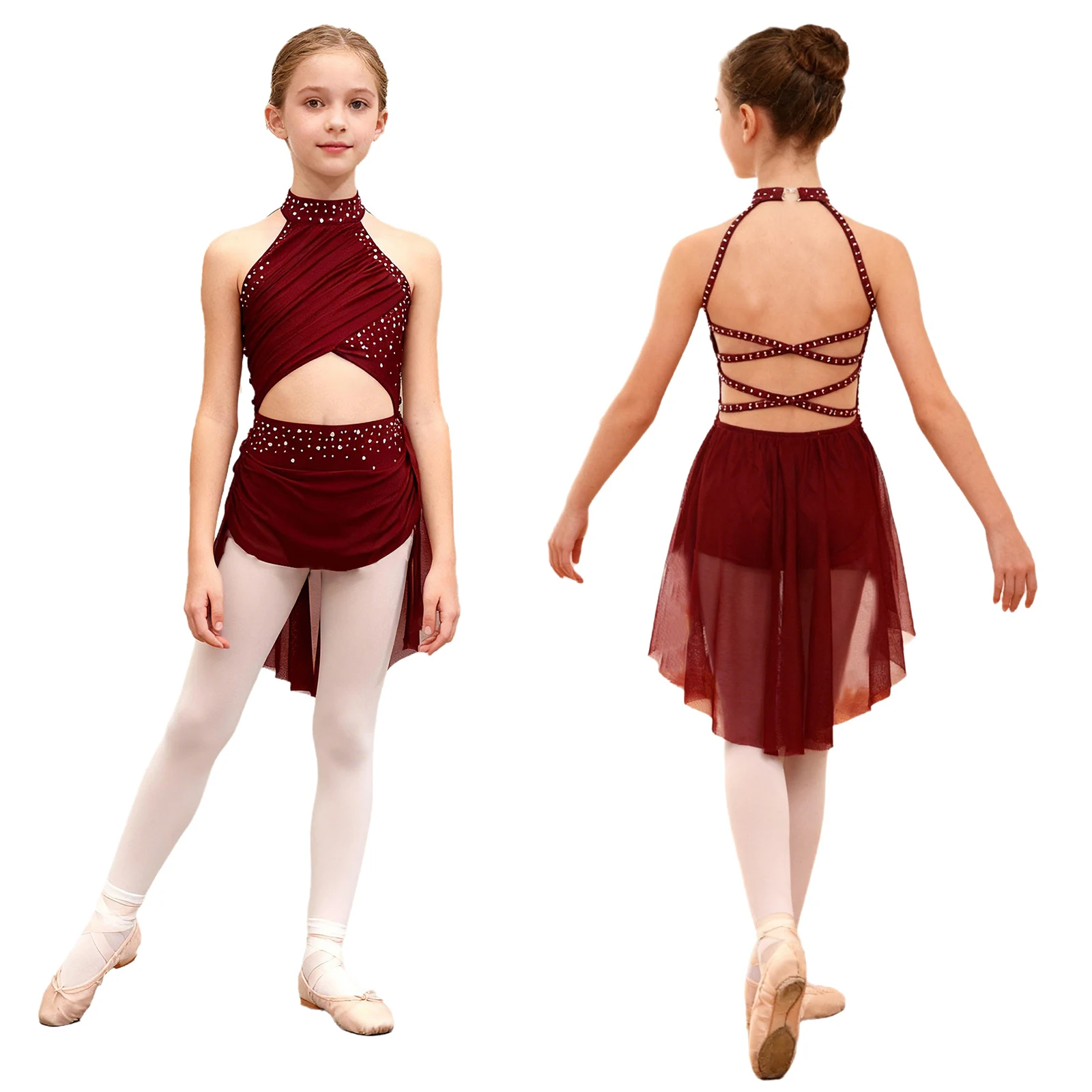 Kids Girls Lyrical Dance Costume Glittery Rhinestone Cutout Strappy Backless Sheer Mesh Overlay Leotard Ballet Skating Dress
Kids Girls Lyrical Dance Costume Glittery Rhinestone Cutout Strappy Backless Sheer Mesh Overlay Leotard Ballet Skating Dress
