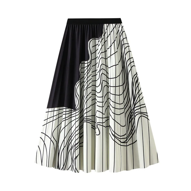100 pleated skirt, women's mid length design, black and white color contrast, irregular stripes, slim and retro long skirt
100 pleated skirt, women's mid length design, black and white color contrast, irregular stripes, slim and retro long skirt
