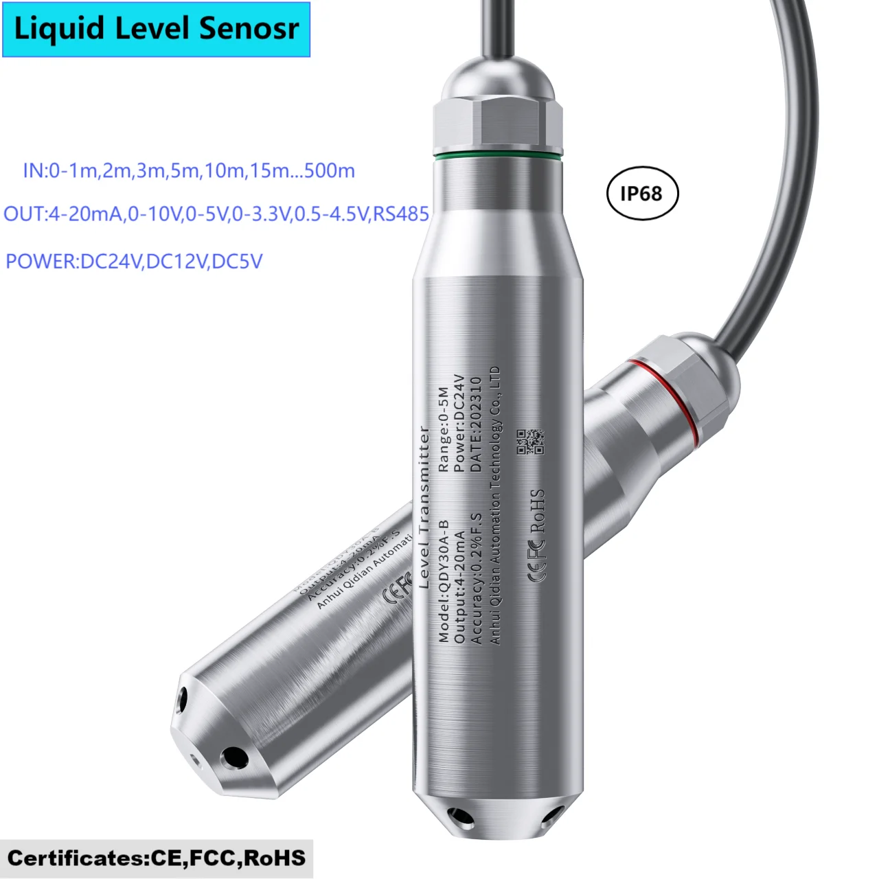 5m to 0-10V Liquid Level Sensor Transmitter Integrate Level Transducer Input Type Water Level Sensor 1-5V 0-10V RS485 Output
5m to 0-10V Liquid Level Sensor Transmitter Integrate Level Transducer Input Type Water Level Sensor 1-5V 0-10V RS485 Output