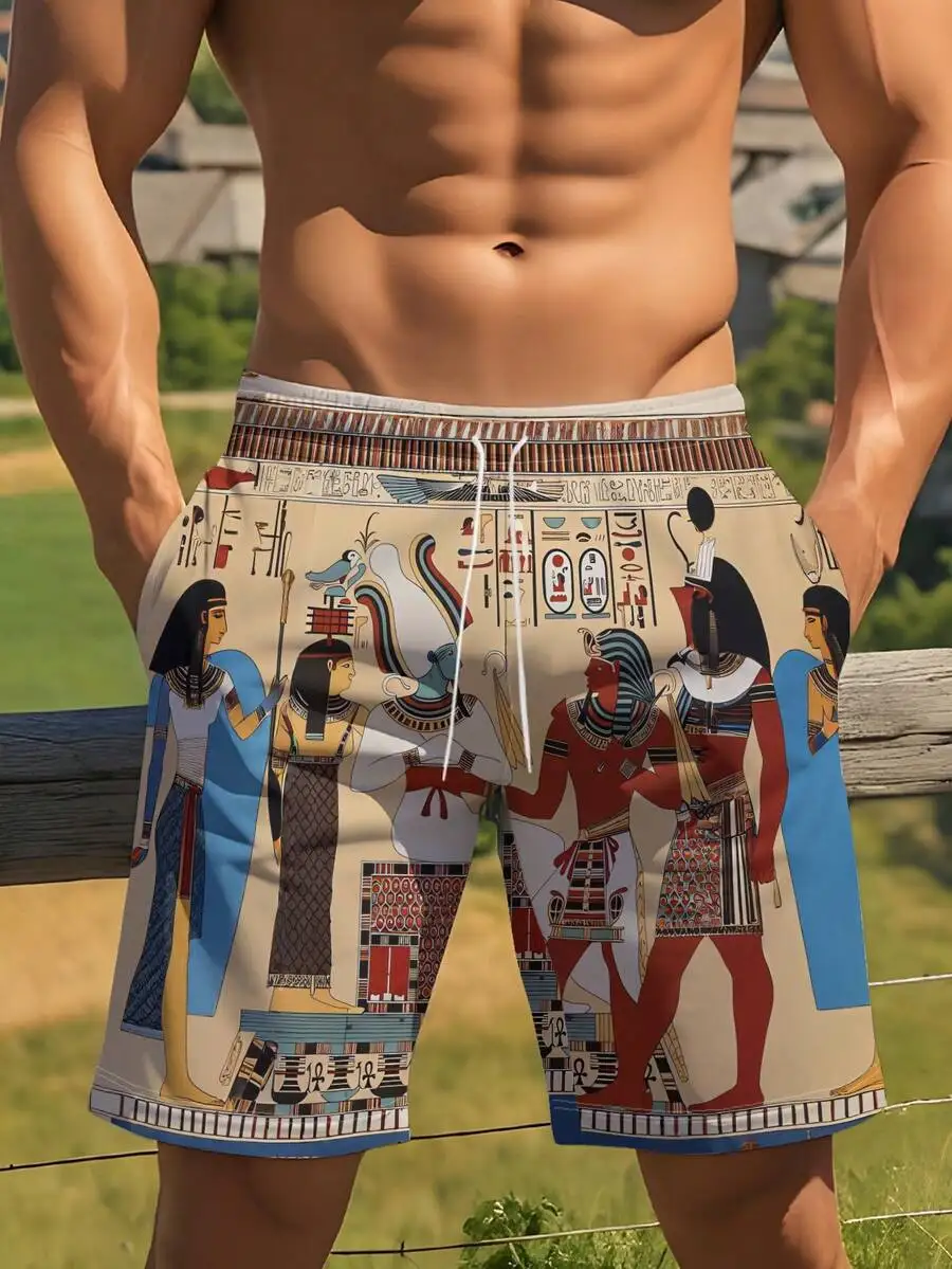 Mens Egyptian Mural Print Beach Shorts 3D Symmetrical Design Summer Vacation Swim Trunks
Mens Egyptian Mural Print Beach Shorts 3D Symmetrical Design Summer Vacation Swim Trunks