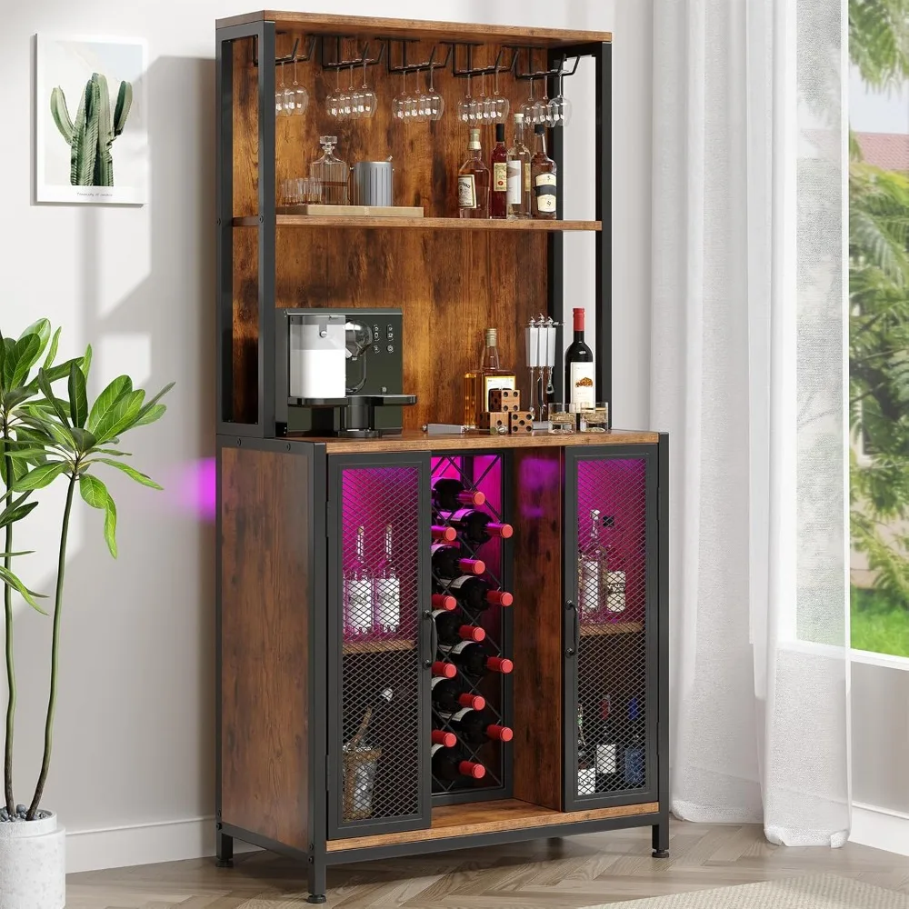 Upgraded Bar Cabinet with Back Panel, 65" Tall Wine Bar Cabinet with LED Lights, Glass Holder & Adjustable Shelves
Upgraded Bar Cabinet with Back Panel, 65" Tall Wine Bar Cabinet with LED Lights, Glass Holder & Adjustable Shelves