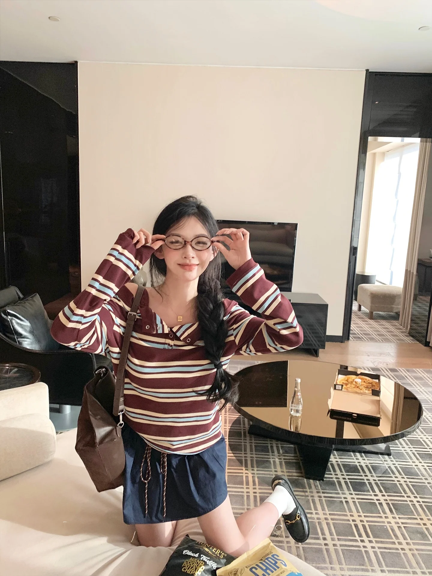 Okaaay Color Block Striped Diary Korean College Style Casual Half Skirt Set Women's Long Sleeve T-Shirt Drawstring Loose Fit
Okaaay Color Block Striped Diary Korean College Style Casual Half Skirt Set Women's Long Sleeve T-Shirt Drawstring Loose Fit