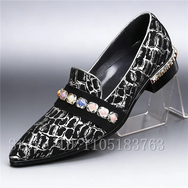 Fashion Crocodile Pattern Men Loafers Luxury Colorful Beaded Decor Pointed Toe Low Heel Party Dress Shoes
Fashion Crocodile Pattern Men Loafers Luxury Colorful Beaded Decor Pointed Toe Low Heel Party Dress Shoes