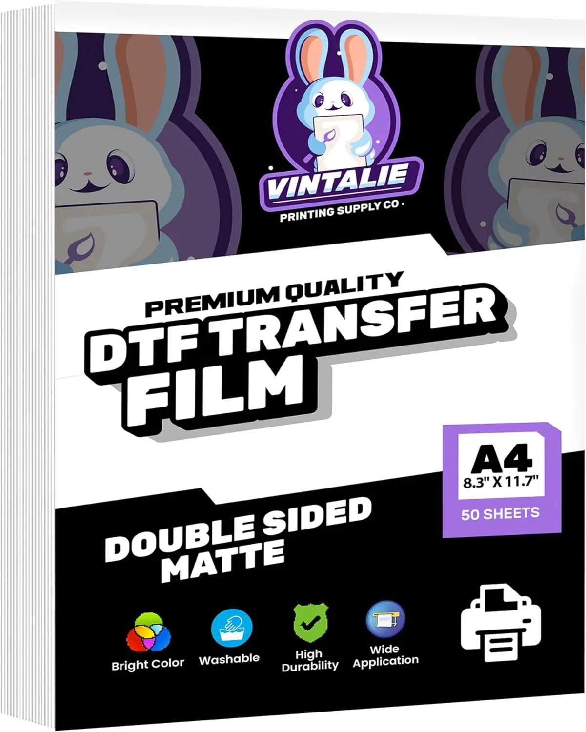 DTF Transfer Film 50 Sheets A4 Double Sided Matte for Light & Dark Fabrics, Sublimation on Cotton T-Shirts (8.5x11)
DTF Transfer Film 50 Sheets A4 Double Sided Matte for Light & Dark Fabrics, Sublimation on Cotton T-Shirts (8.5x11)