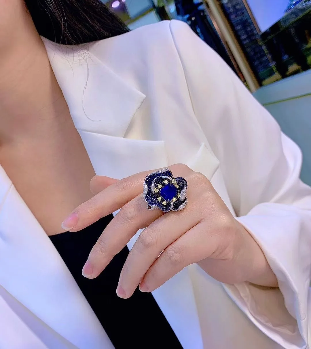 blue color flower ring 925 sterling silver with cubic zircon adjustable size fine women jewelry free shipping
blue color flower ring 925 sterling silver with cubic zircon adjustable size fine women jewelry free shipping